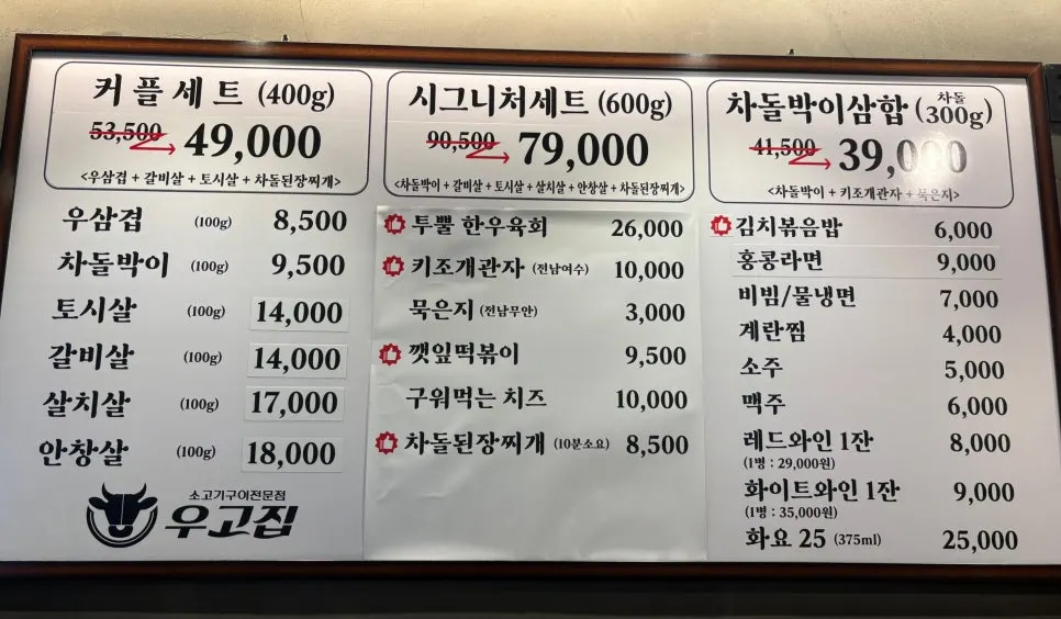Ugojip's menu board