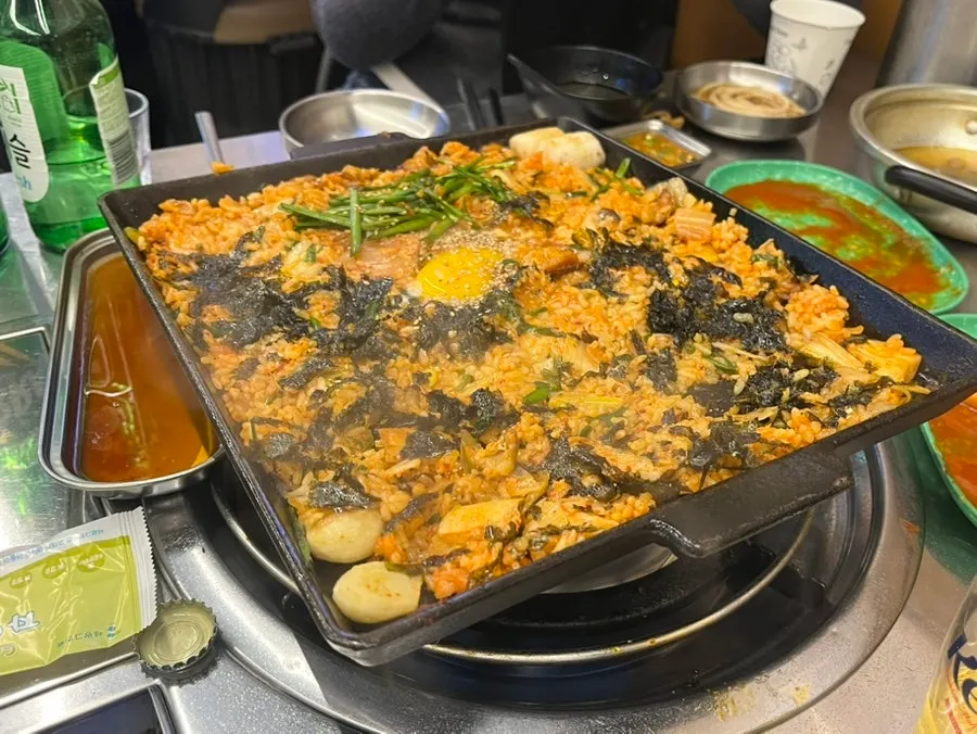 Fried rice crisped up on the grill