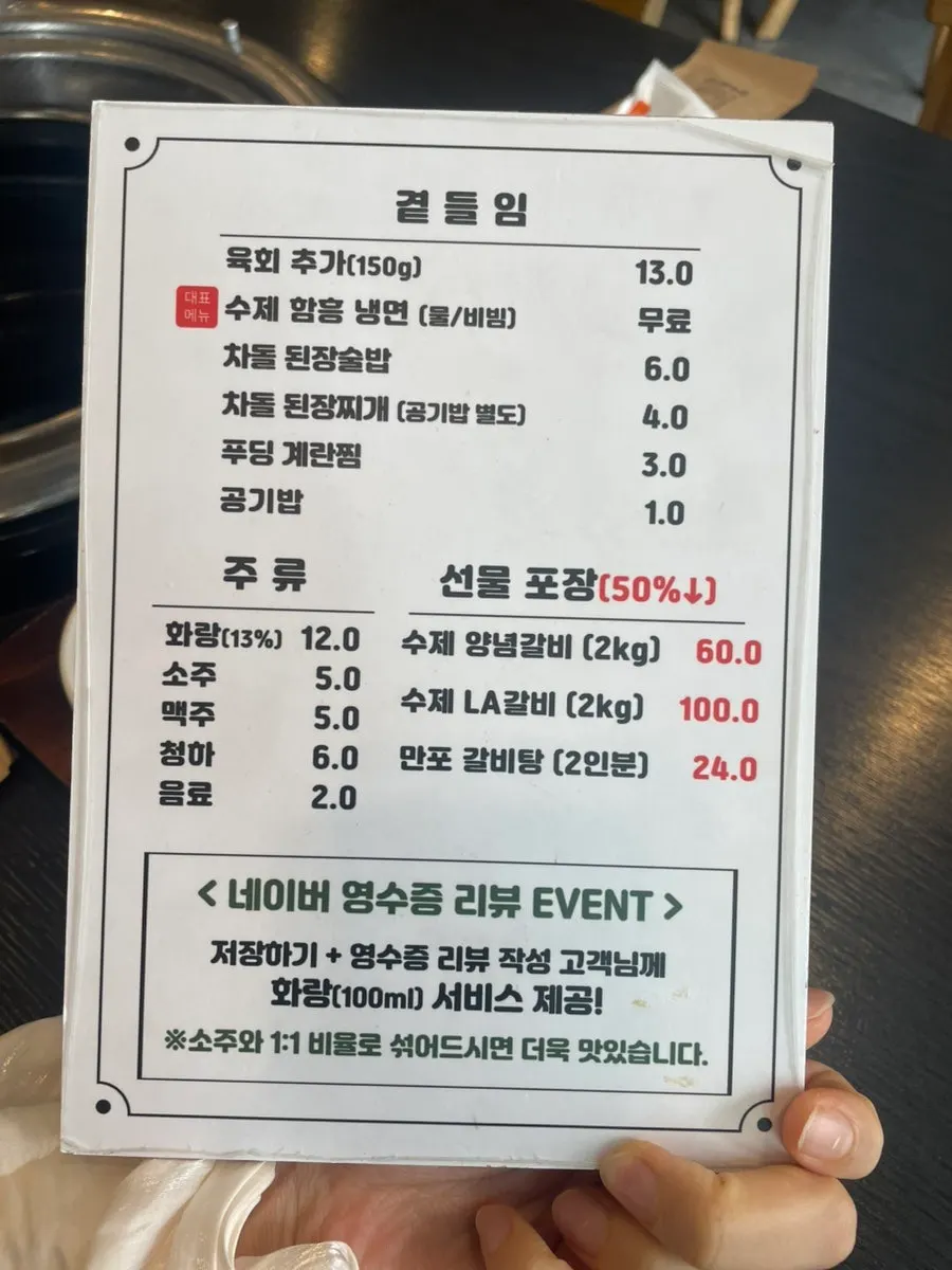 Menu page describing Manpo Galbi's galbi dishes
