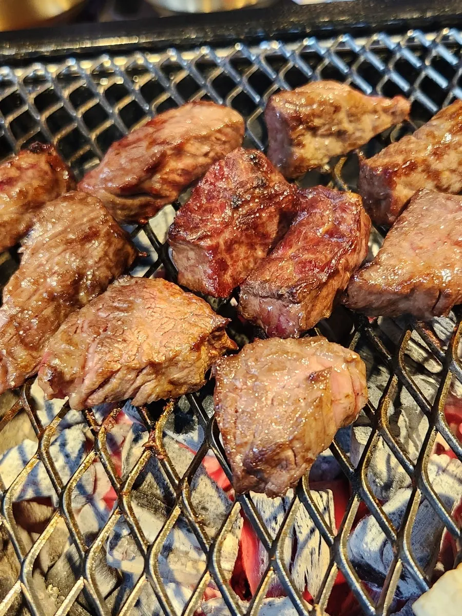 Grilled beef ribs and king oyster mushrooms