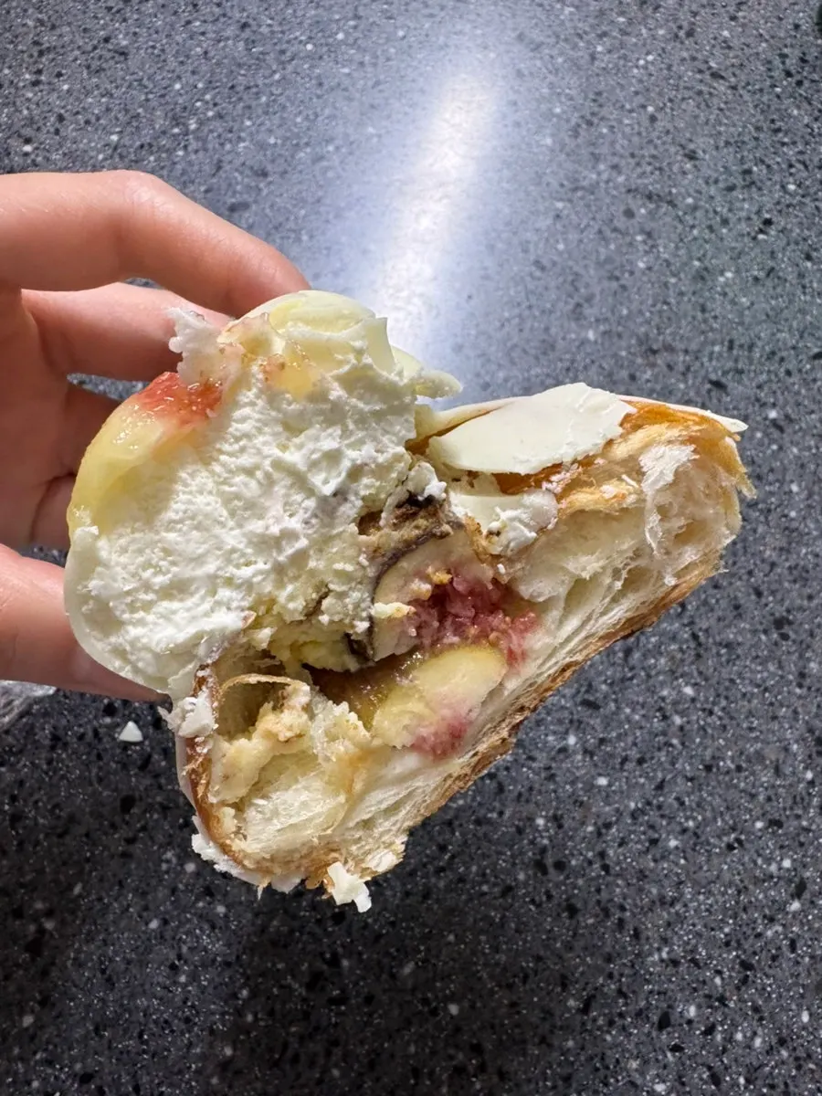 A piece of the wakkbu salt bread full of cream