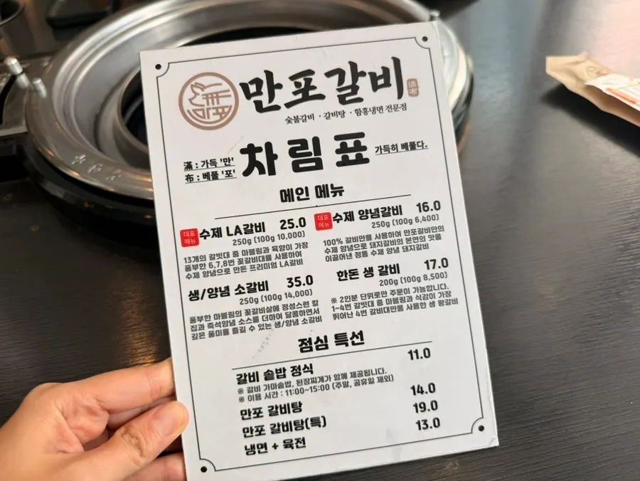 Manpo Galbi's variety of galbi menu options