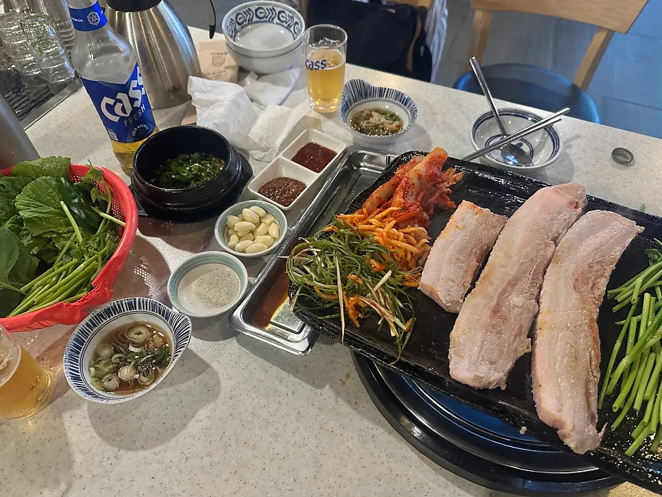 Minari pork belly spread at Cheonpo Hoegwan Uijeongbu Main Branch