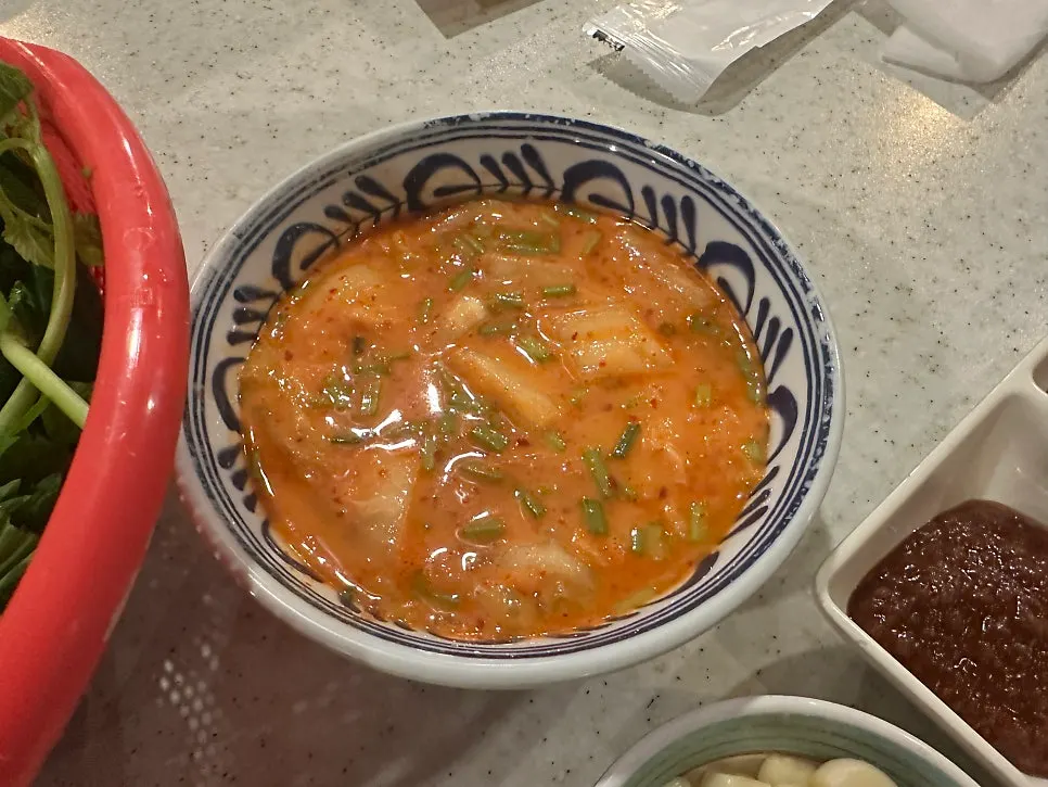 Self-cooked minari kimchi pancake