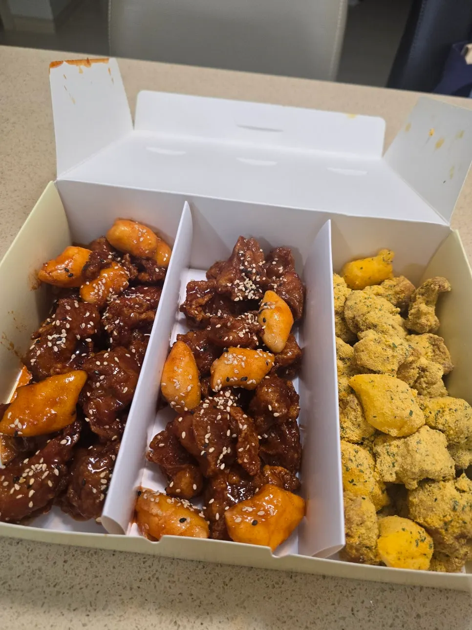 Dakgangjeong packed in three flavors