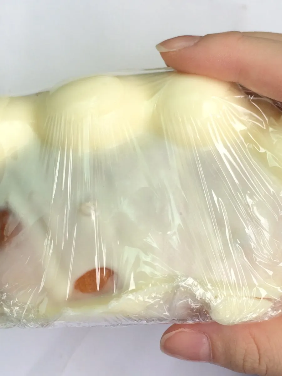 Salt bread with a thick white chocolate coating