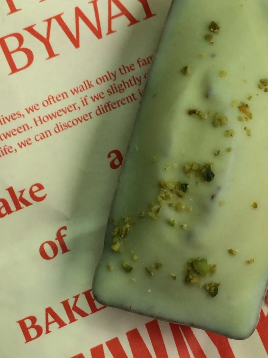 Financier with pistachio chocolate coating