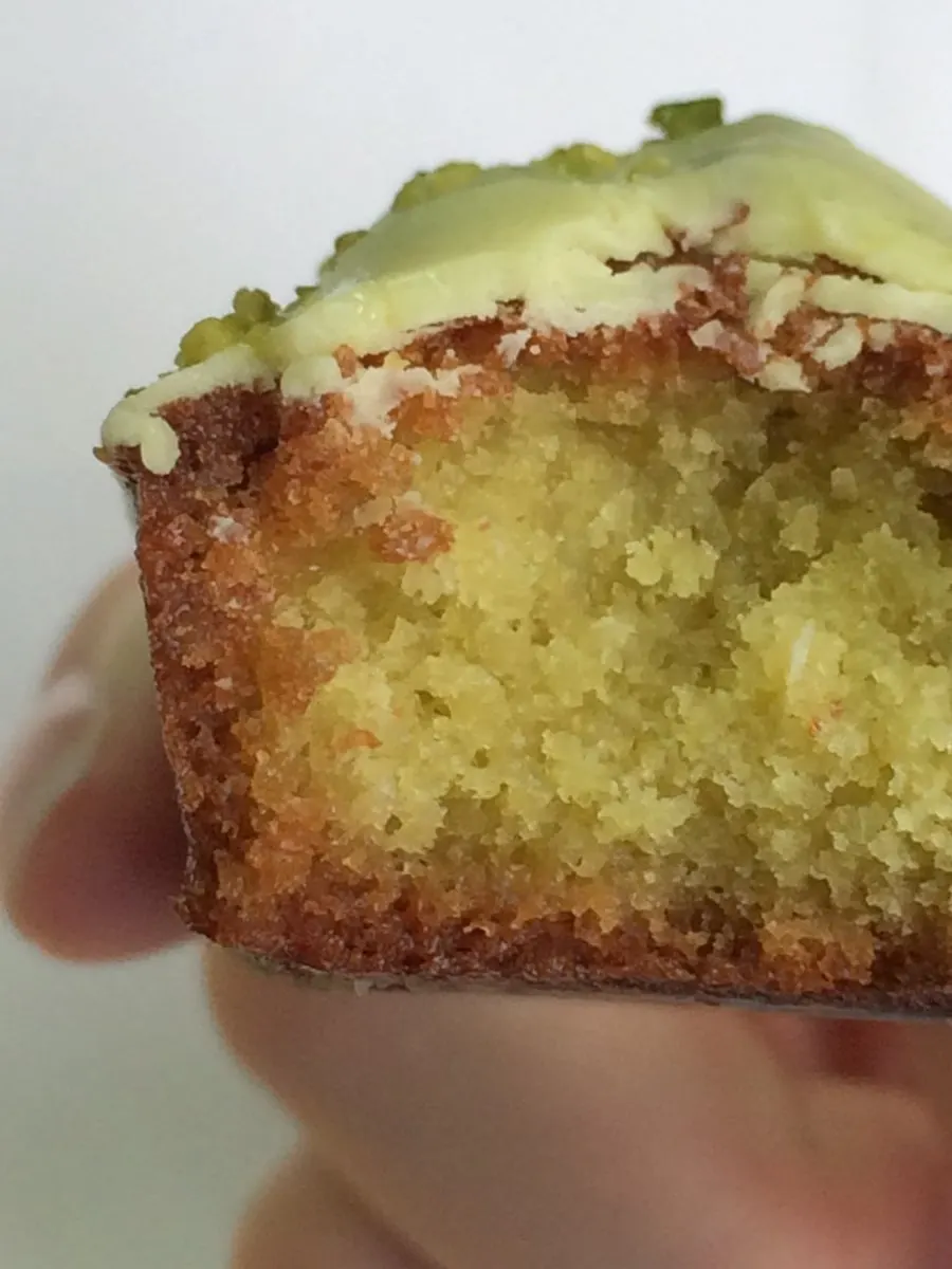 Pistachio financier with a crisp exterior
