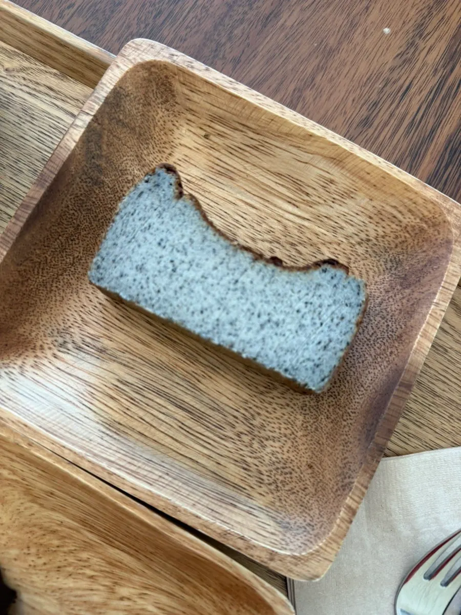 Black sesame Basque cheesecake dotted with black sesame seeds