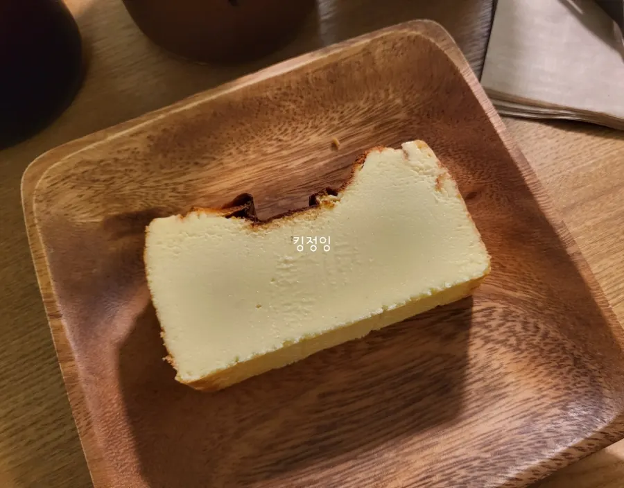Cross-section of the dense Basque cheesecake