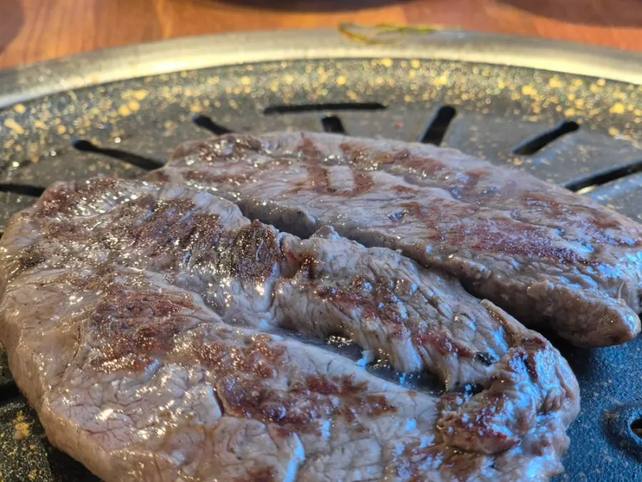 The remaining beef and side dishes toward the end of the meal