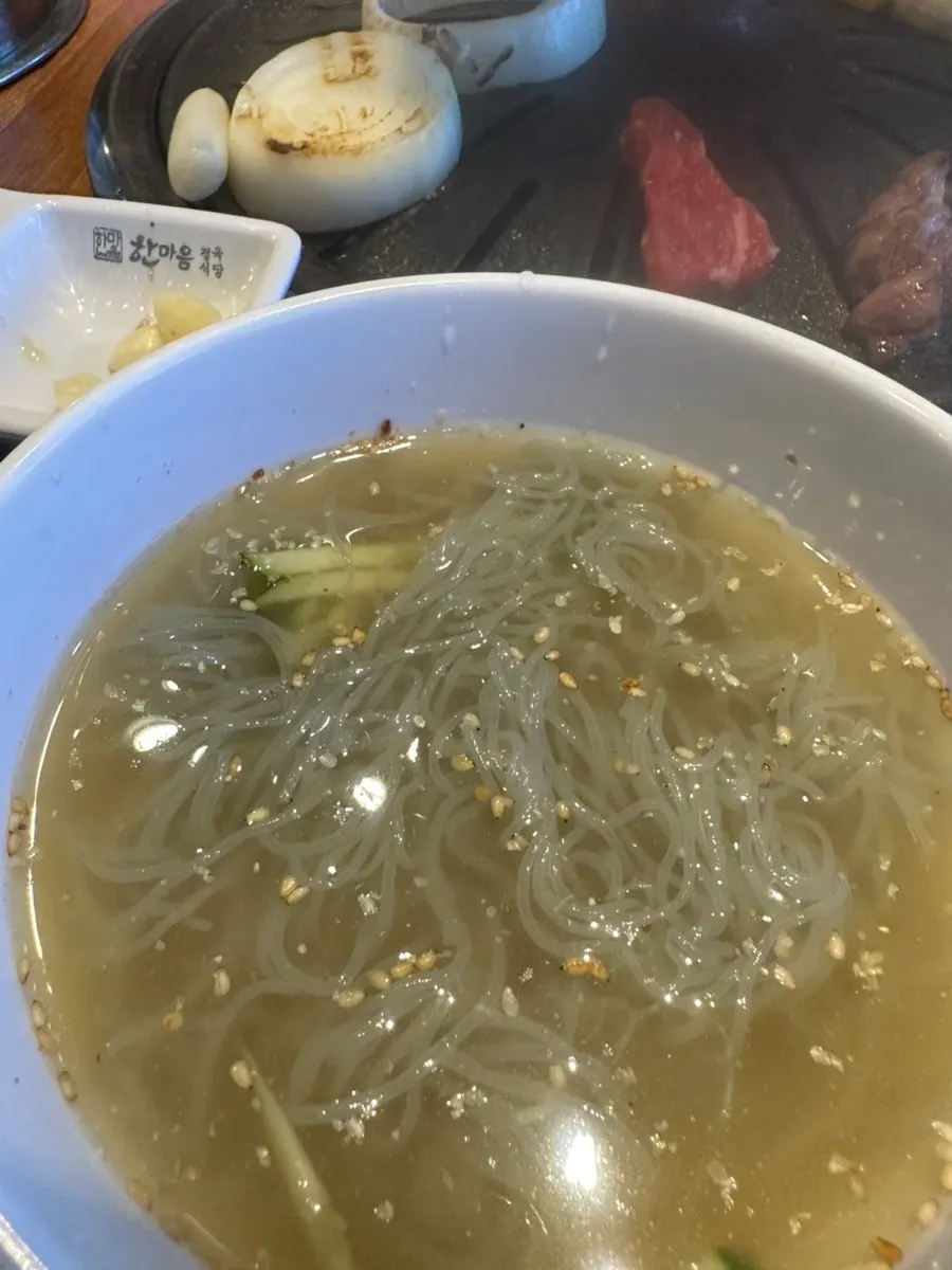A bowl of mul-naengmyeon with icy broth