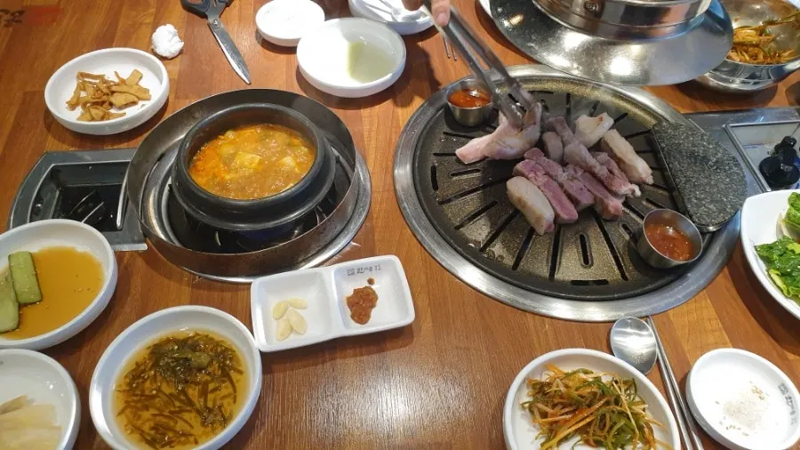 Doenjang jjigae simmering in a stone pot