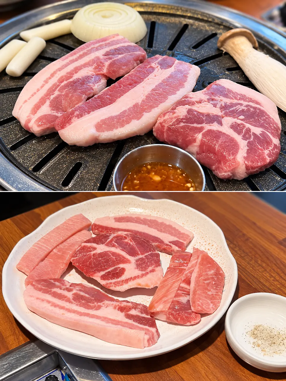 숙성 돼지 반마리 다섯 부위 한 접시