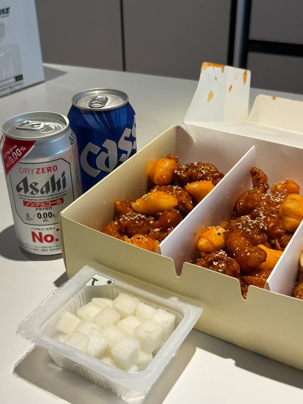 Table spread of all three dakgangjeong flavors