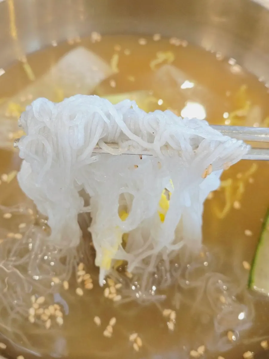 Broth of galbi tang with chunky short ribs