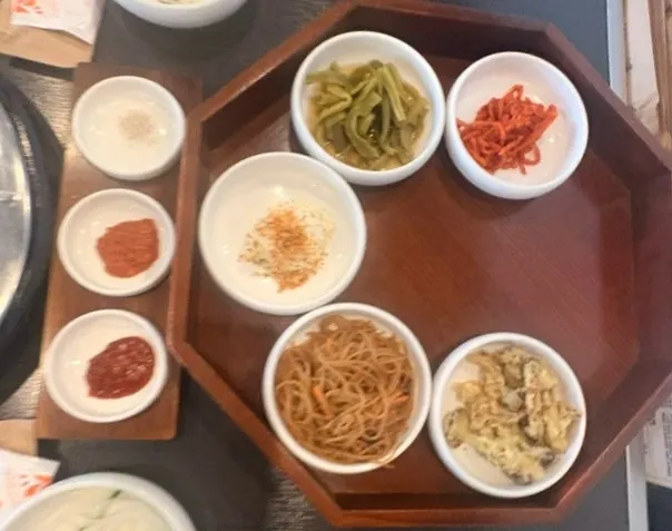Basic side dishes set out at the reserved table