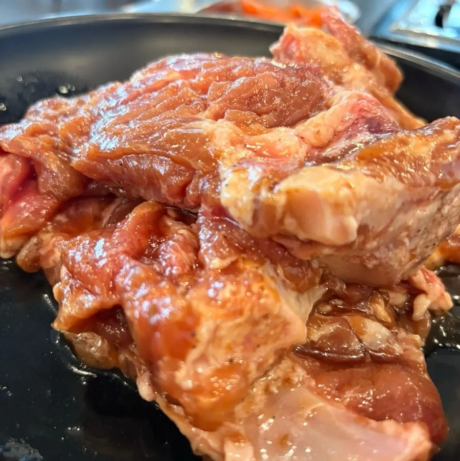 Three ordered servings of handmade marinated galbi