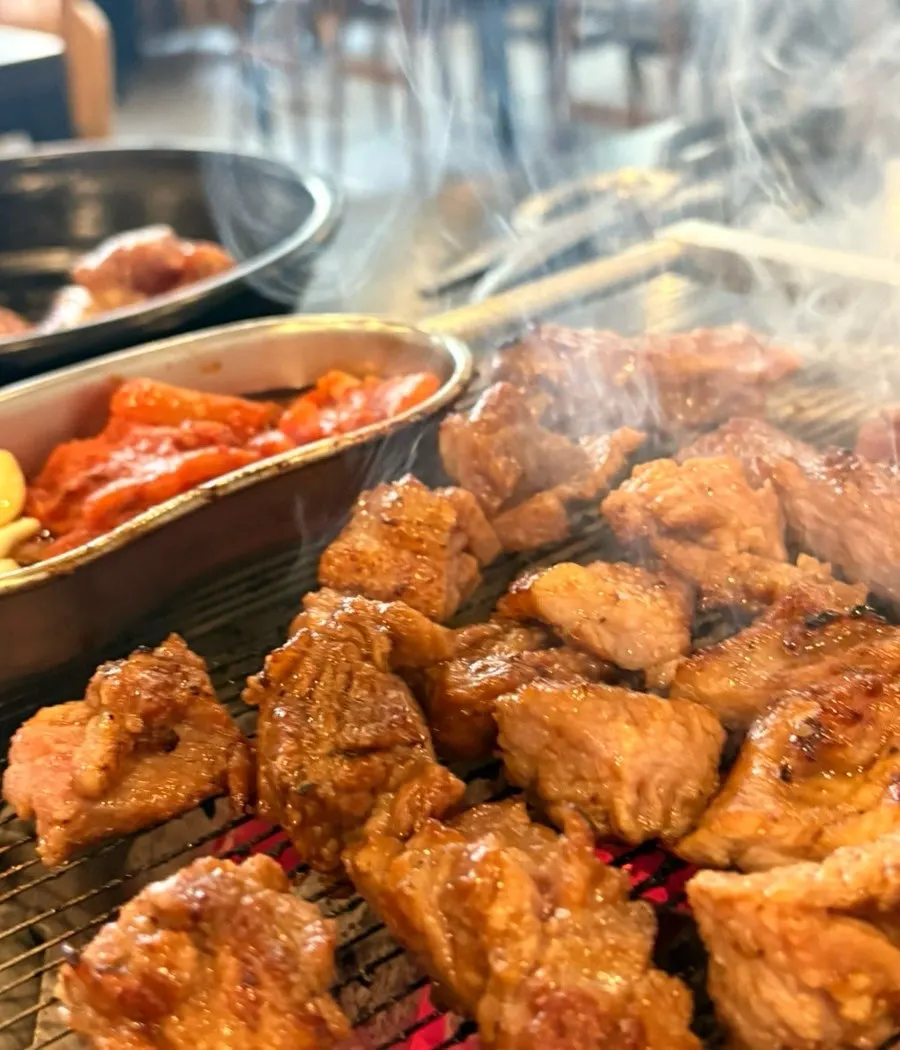 Glossy, nicely browned charcoal marinated galbi