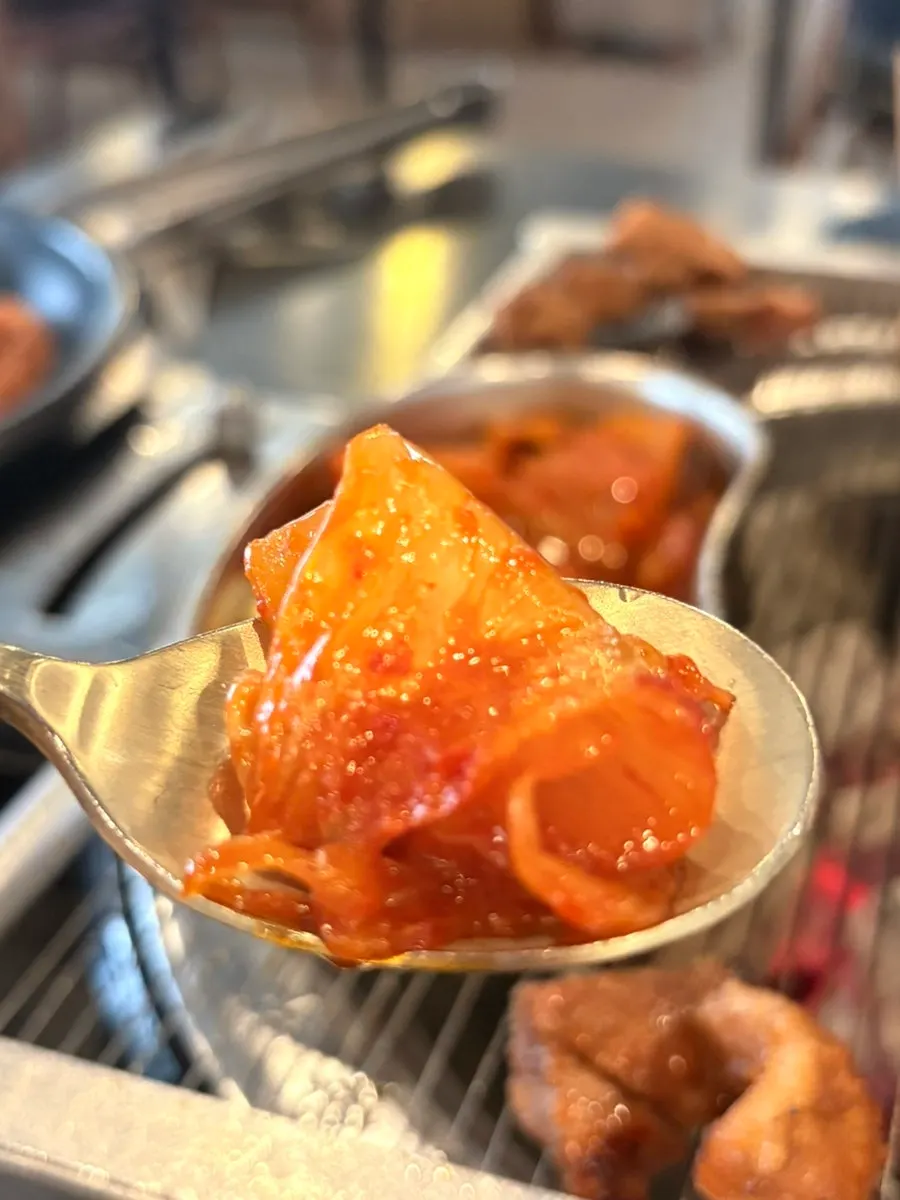 Charcoal marinated galbi with caramelized edges