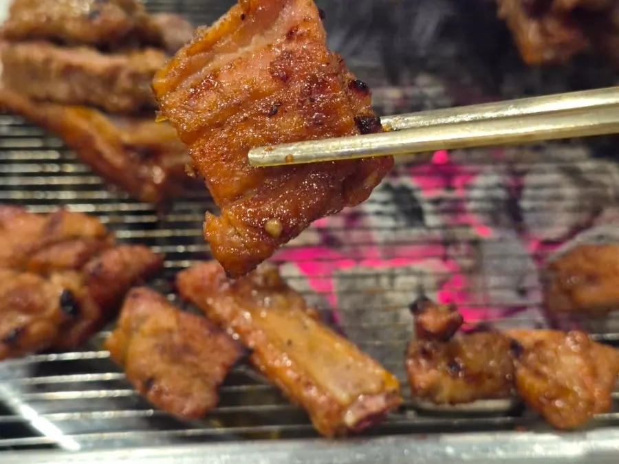 Pork galbi with meat left clinging to the bone