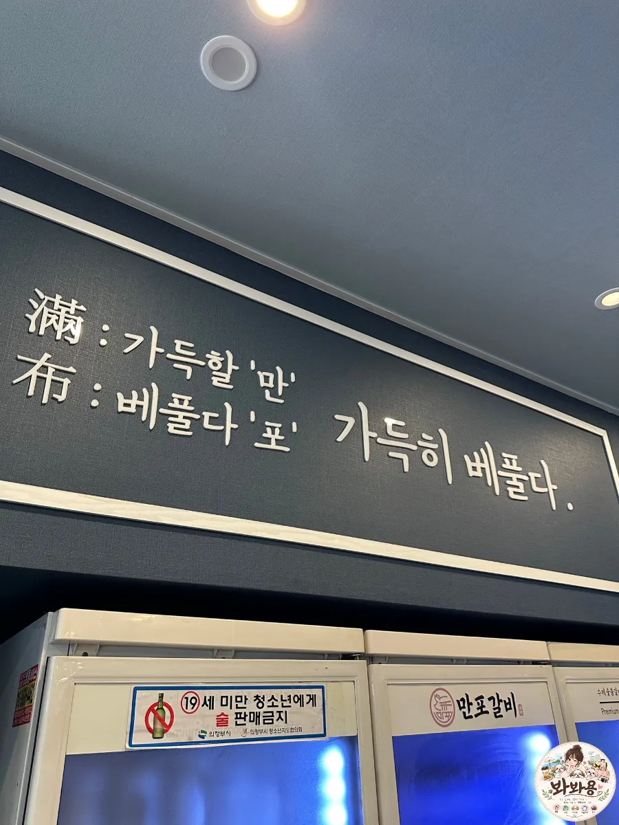 Wall text explaining the meaning of 'Manpo' (full and generous)