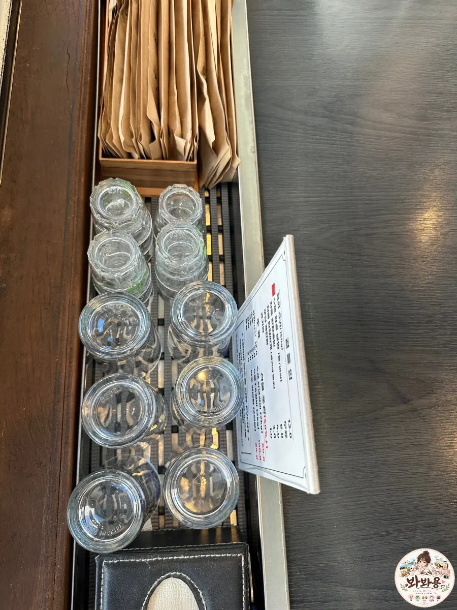 Neatly arranged glasses beside the table