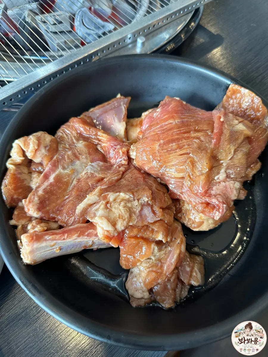 Plate of handmade marinated galbi before grilling