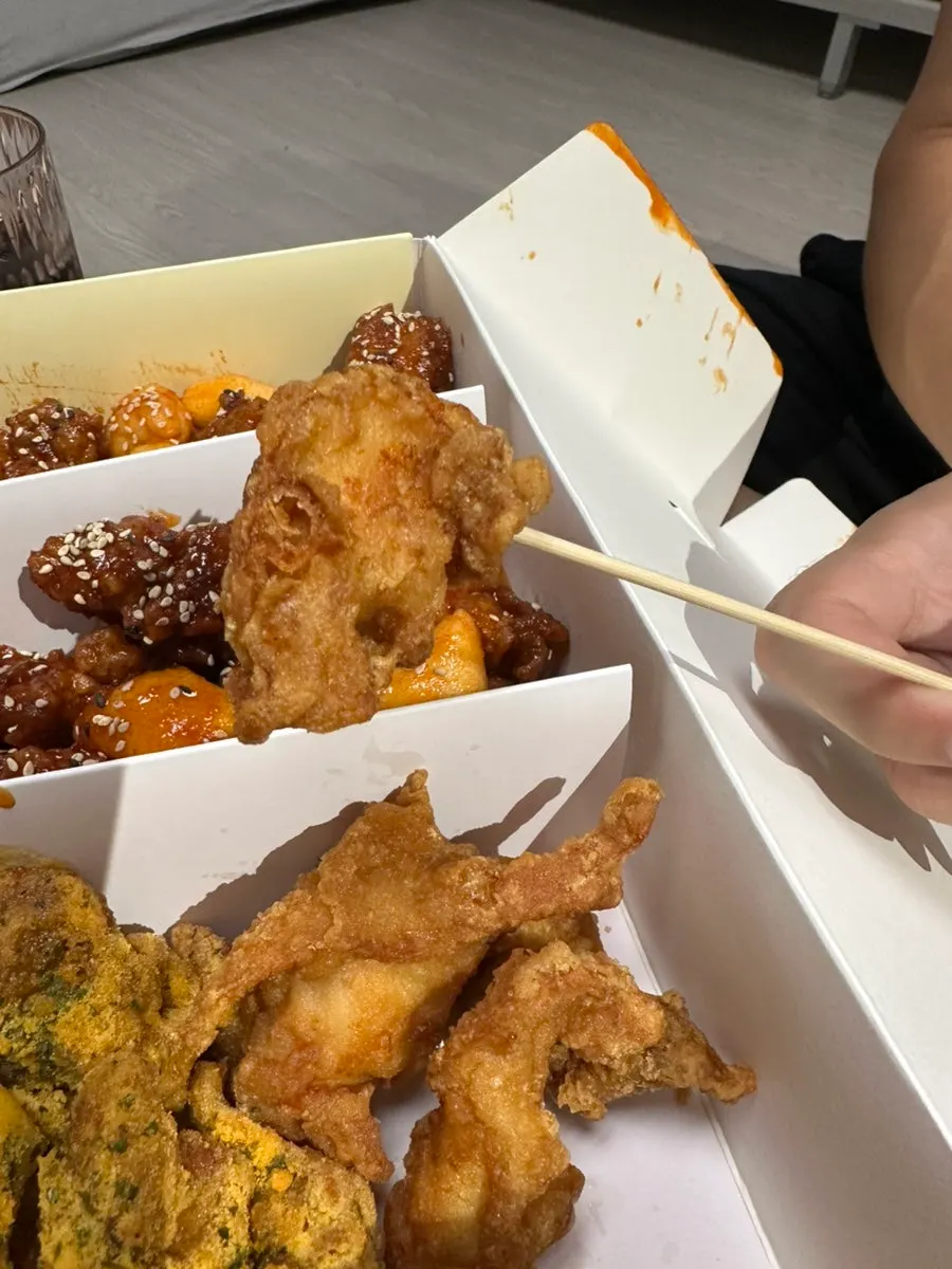 Close-up of crispy plain fried chicken