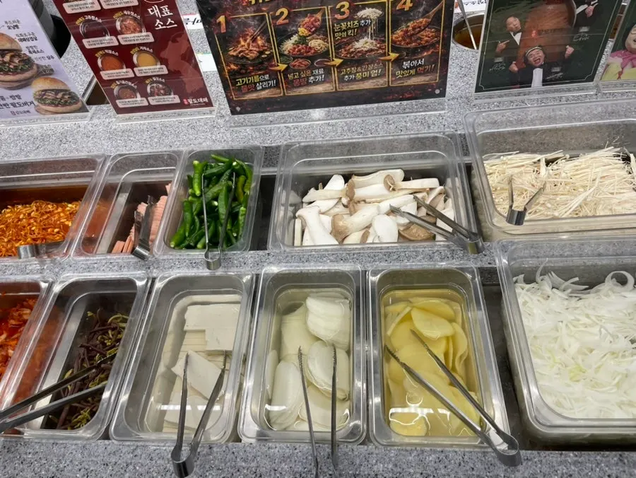 Vegetables and side dishes at the self-serve bar