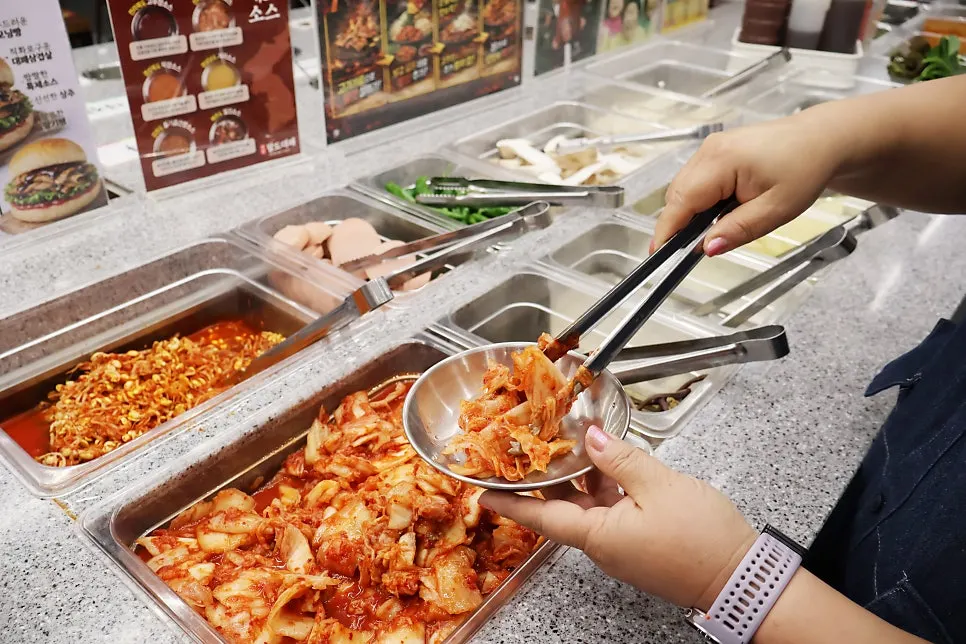 Self-serve ramyeon station and vegetable corner