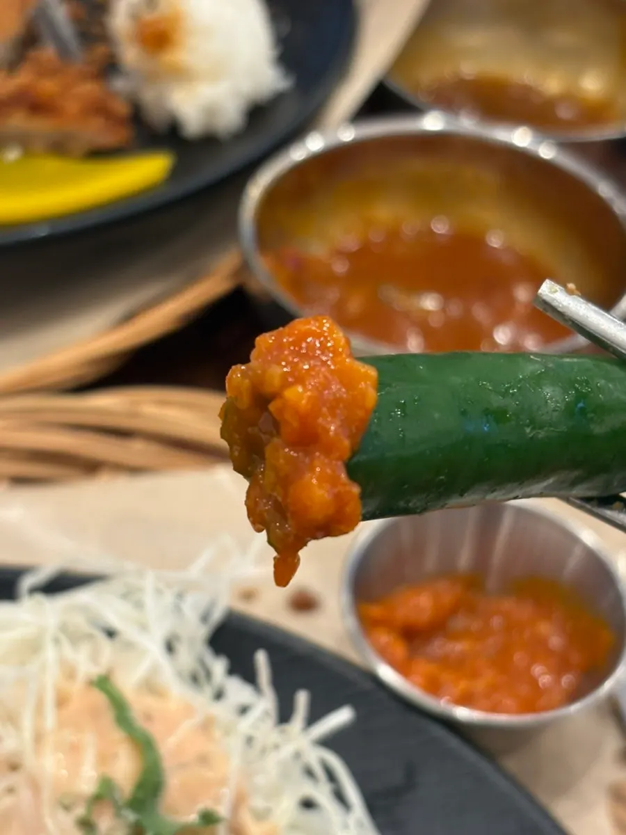 A piece of pork cutlet dipped in sauce