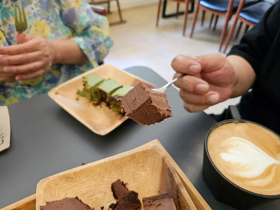 A slice of matcha Basque cheesecake