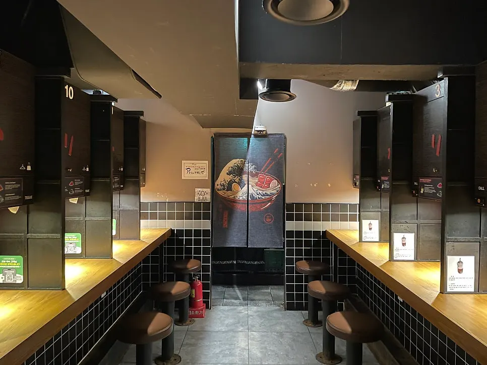 Ramen shop interior with counter seating