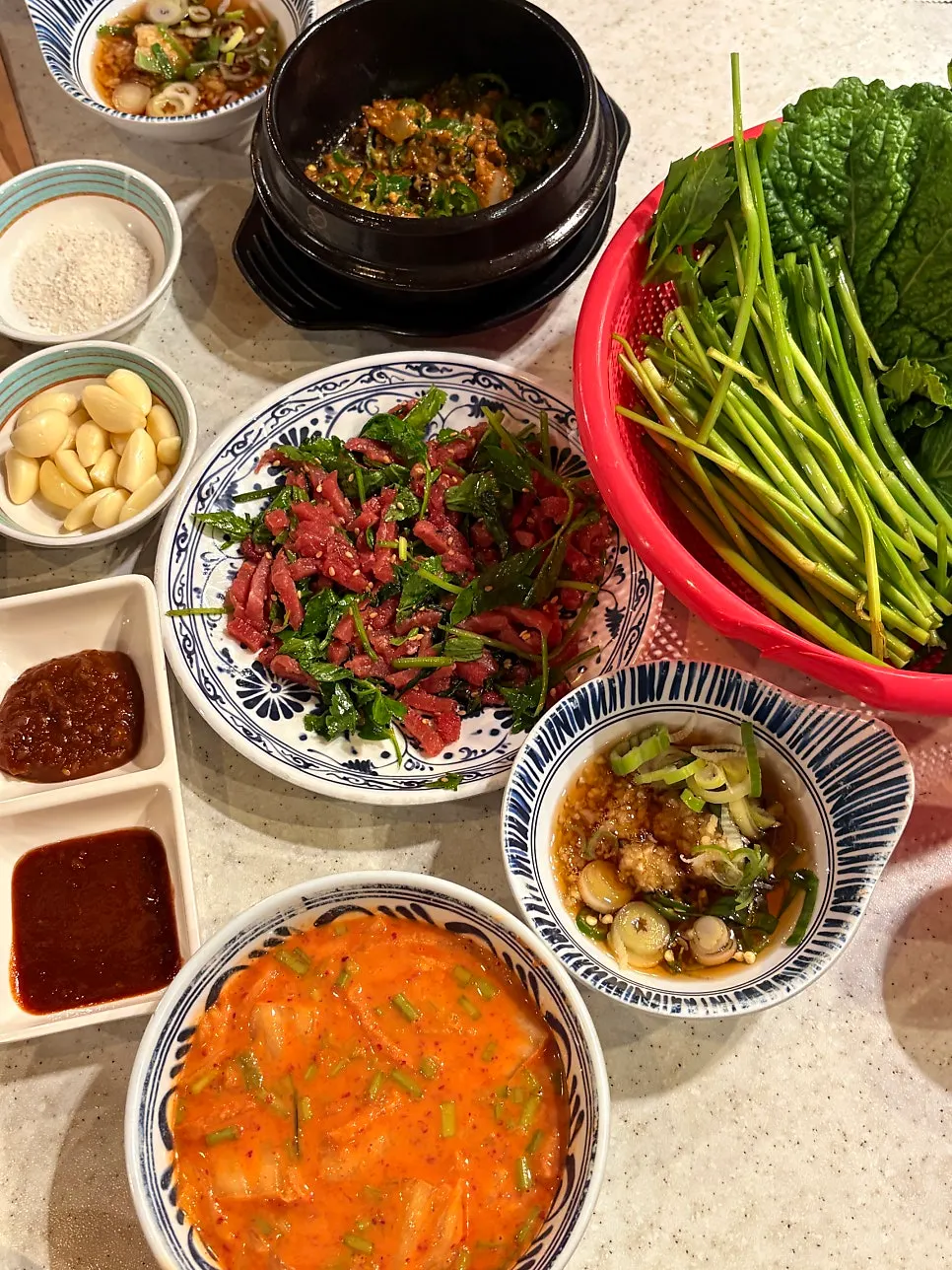 Assorted ssam vegetables and minari