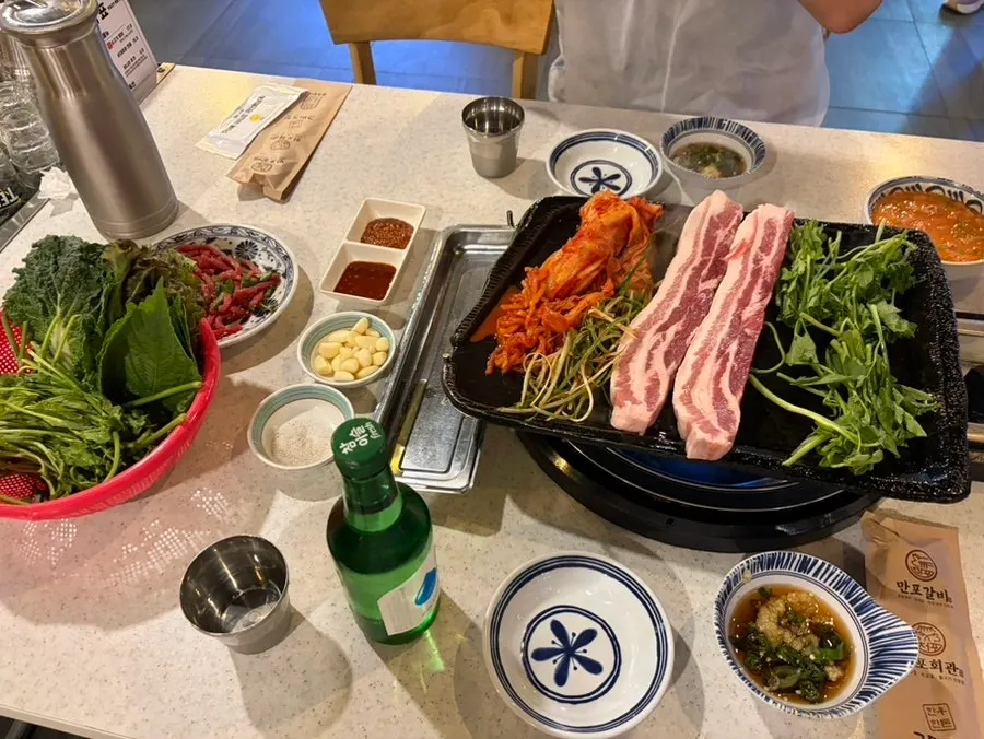 Frying our own minari pancake