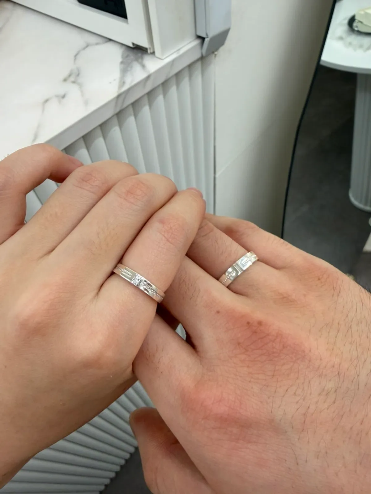 Finished couple rings in their case