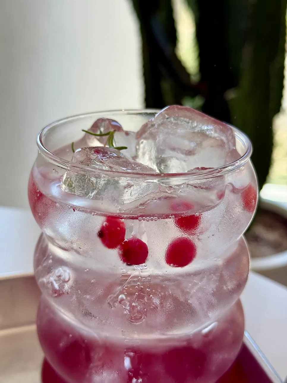 Close-up of the red omija ade in a glass