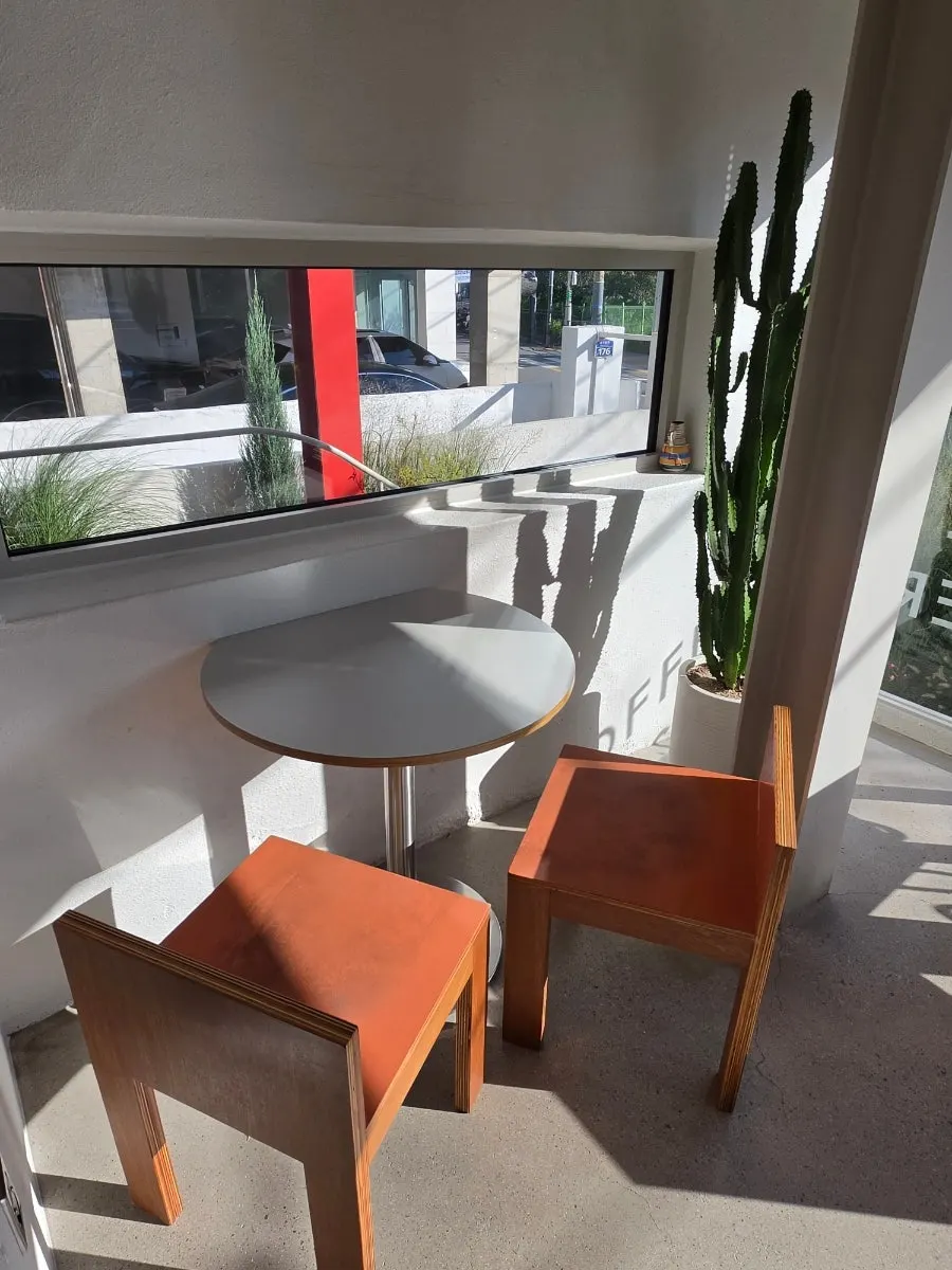 Café menu and dessert display area