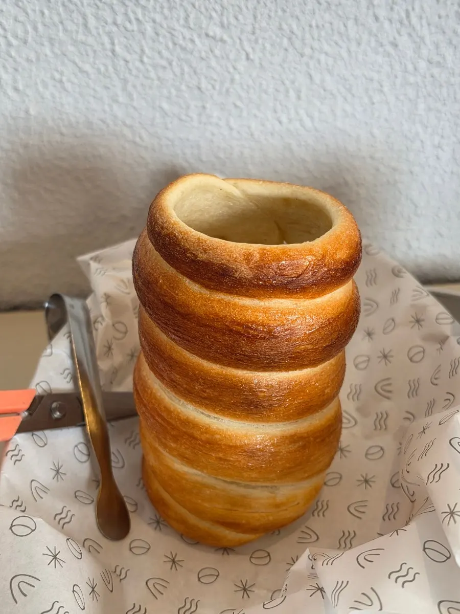 Original chimney bread with steam rising from it