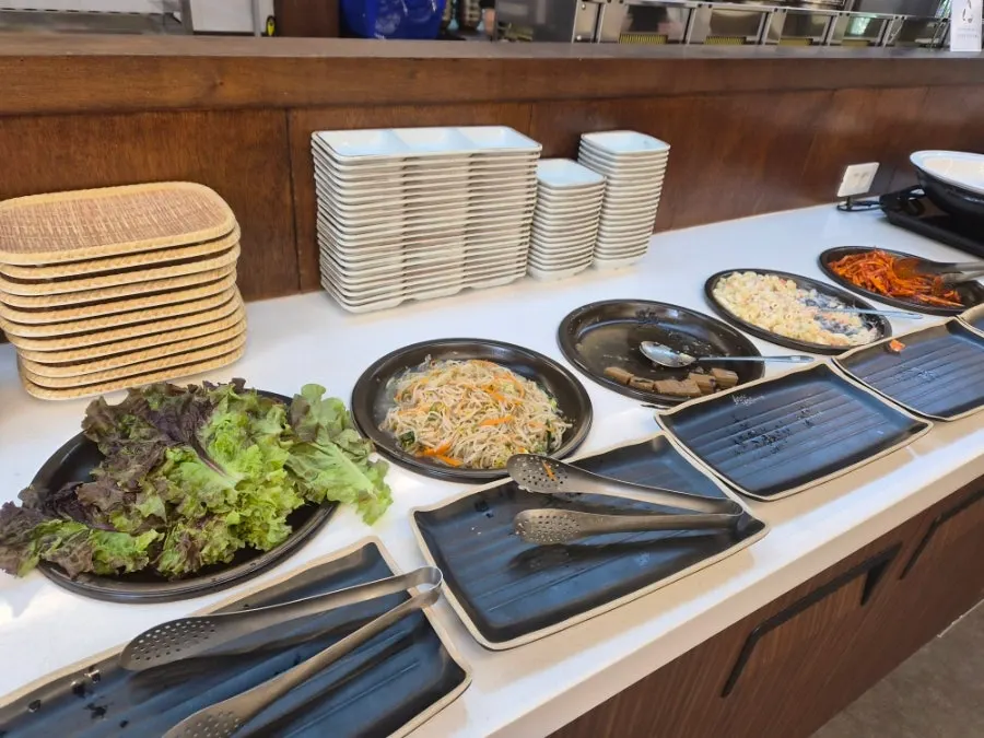 Unlimited kimchi pancake at the self-serve bar