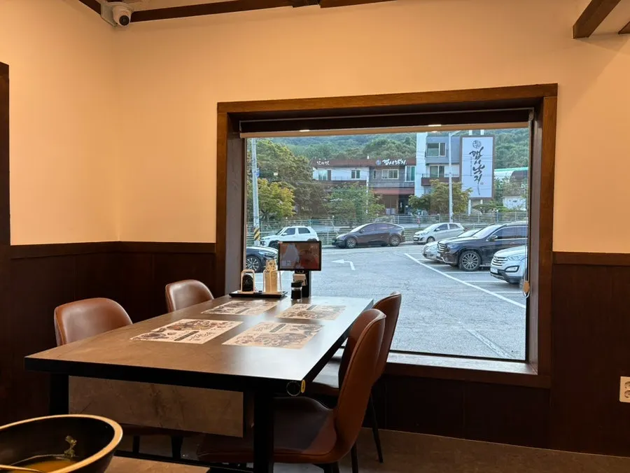 Restaurant interior with large windows