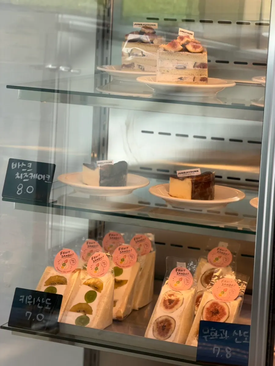 Display case with kiwi sando and fig sando