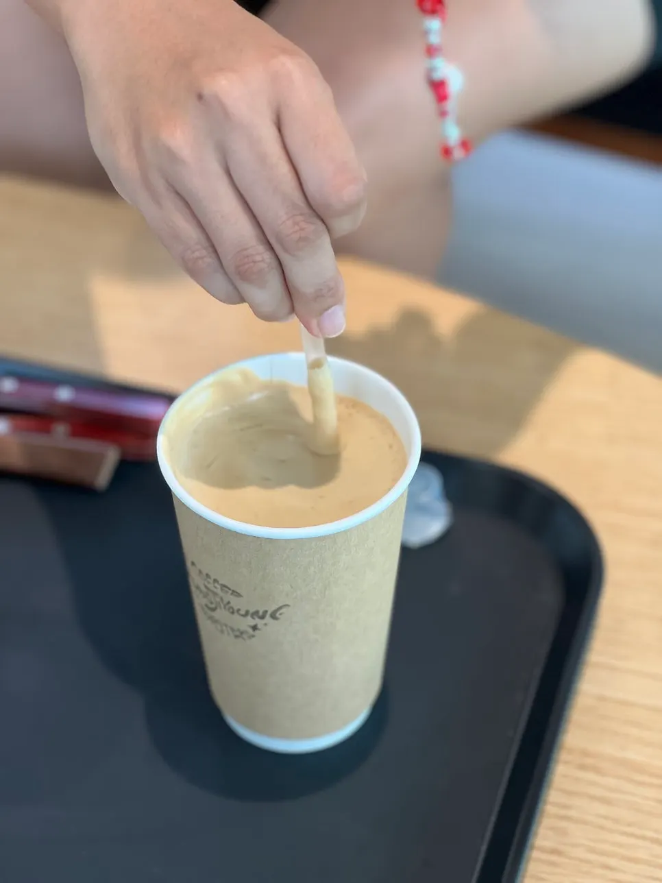 A glass of coconut latte