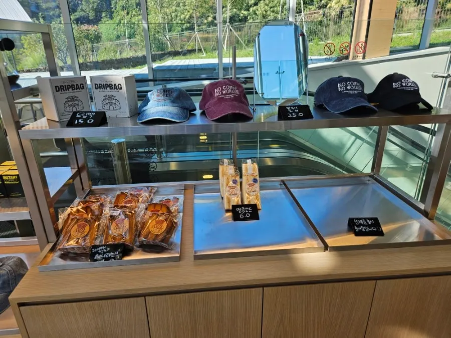 View of the café interior around the order counter