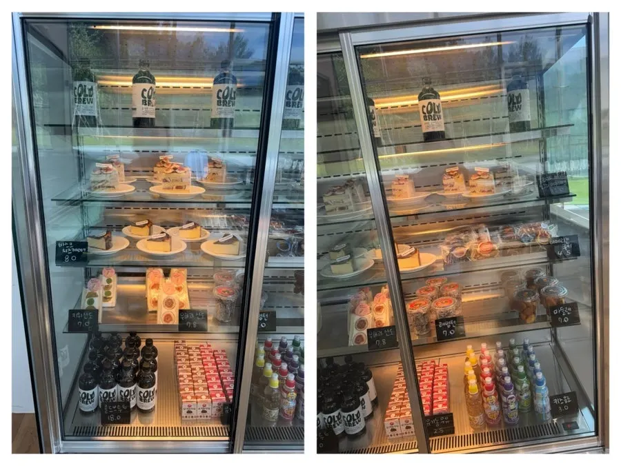 Display case with café desserts