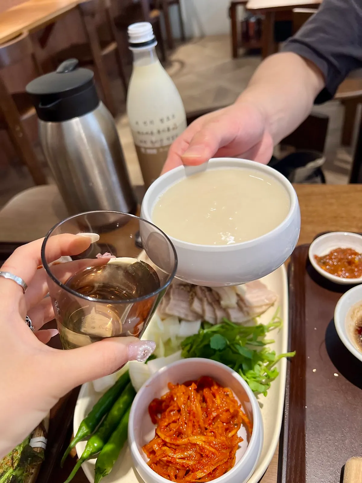 Uldong Bossam table spread with stew
