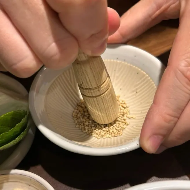 Sesame seeds in a mini mortar
