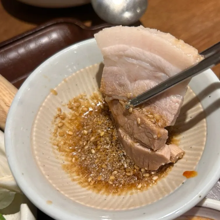 Close-up of bossam plate with sauce