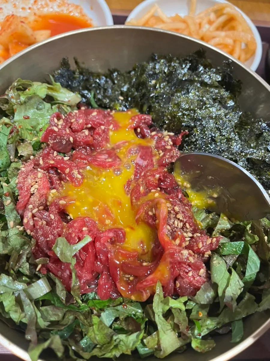Gochujang served with yukhoe bibimbap